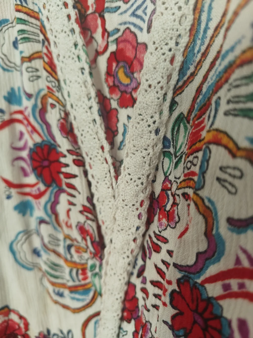 Bila Cream Floral Open Front Kimono with Multicolor Blooms - Picture 2 of 9